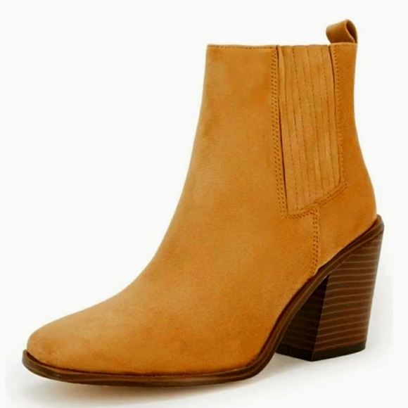 Coutgo Chelsea Chunky Block Stacked Heel Square Toe Ankle Boots Dk Tan Size 9.5 - Picture 2 of 12